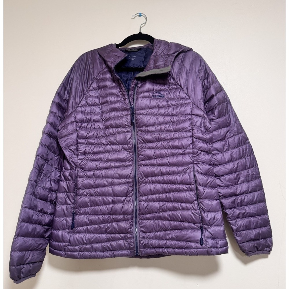 LL Bean Jacket 850 Down Puffer Downtek hooded pertex Quantum women S Reg Purple